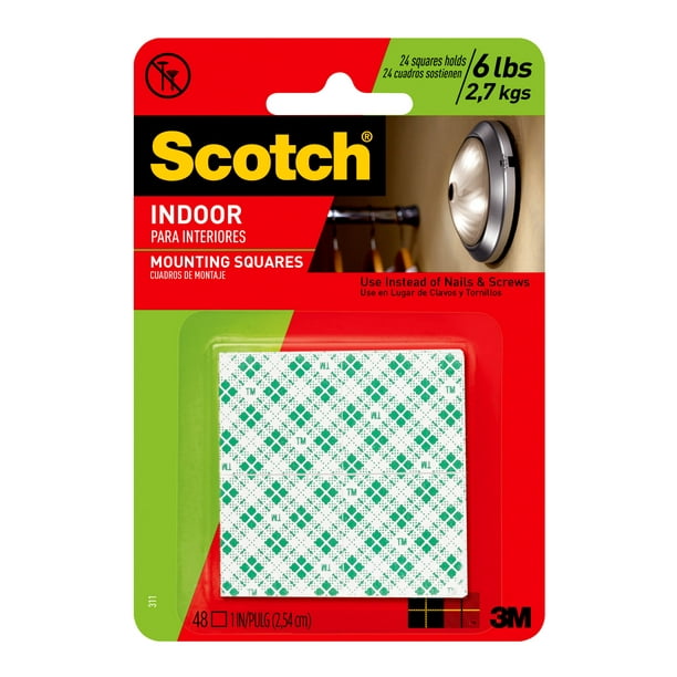 White - .1 X 1 311P 48-Squares Scotch Indoor Mounting Squares 1-inch x 1-inch